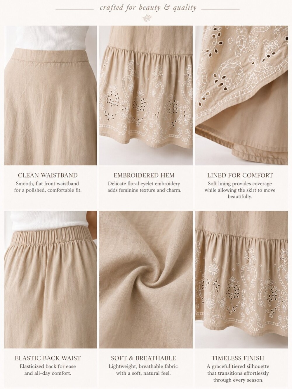 Moon River Embroidered Eyelet Cotton Maxi Skirt Tan | Size Medium - Picture 3 of 11